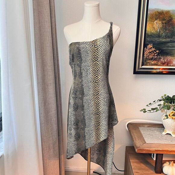 Cache Metallic Snakeskin Print Asymmetrical Dress – Size Medium - Picture 1 of 8